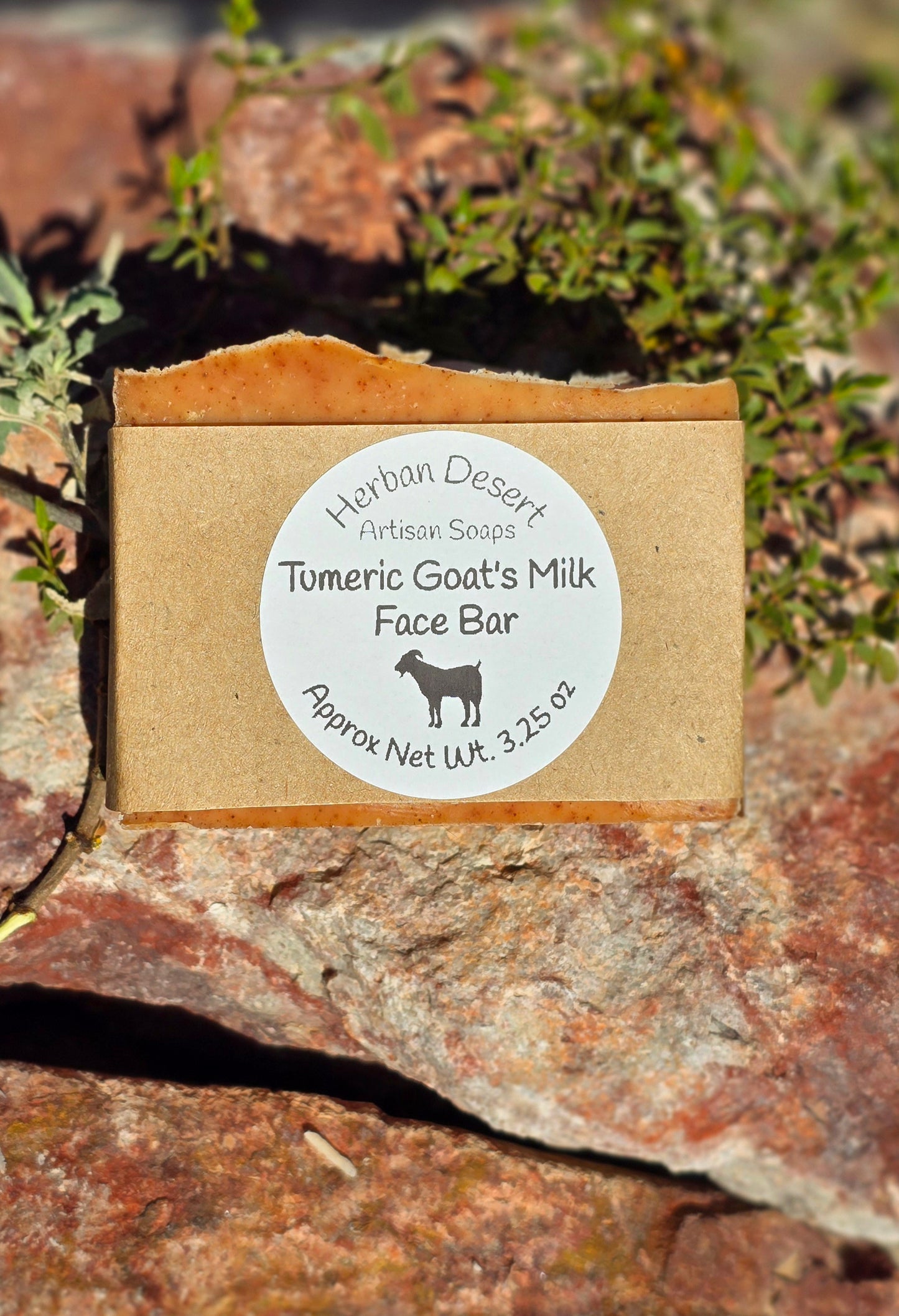 Single bar of turmeric and goat milk soap. An all natural soap designed for use as a facial bar.