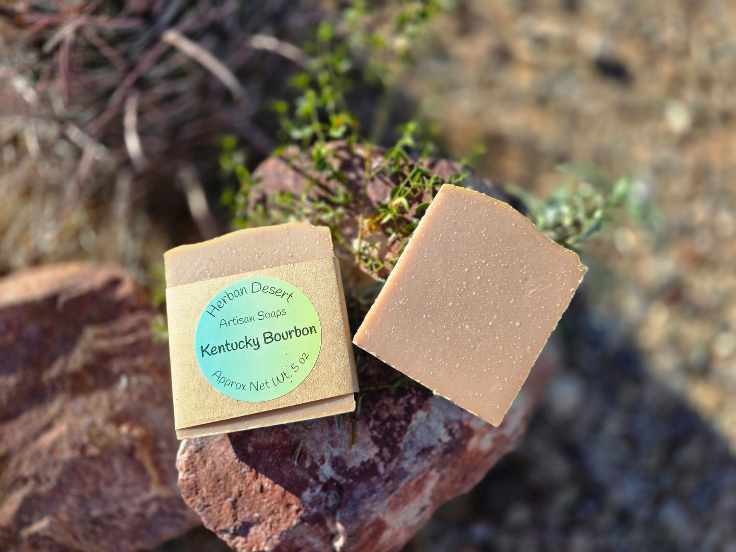 Handmade Kentucky Bourbon tallow soap bar featuring a rich, earthy fragrance blend of oak, musk, and vanilla, crafted with nourishing oils for a luxurious cleanse.
