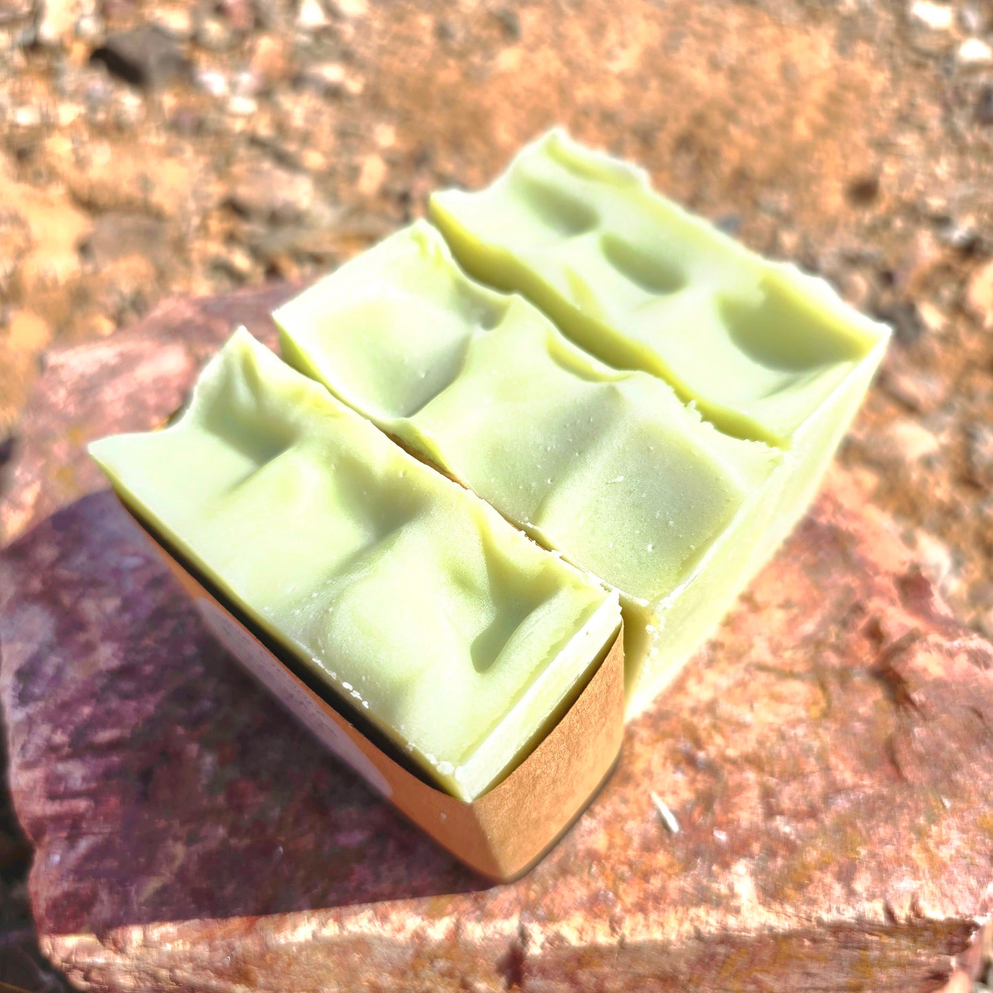 Handmade goat milk soap bar infused with eucalyptus essential oil, crafted with grass-fed beef tallow, local goat milk, organic shea butter, and avocado oil for deep hydration and gentle cleansing.
