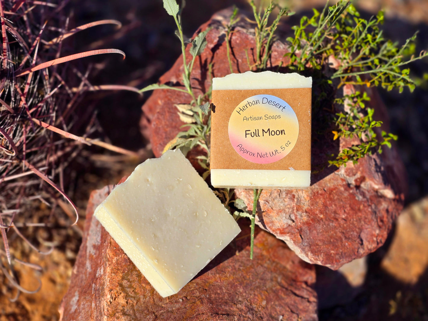 Handmade tallow soap bar featuring full moon fragrance, crafted with grass-fed beef tallow, shea butter, and olive oil for deep hydration and gentle cleansing.