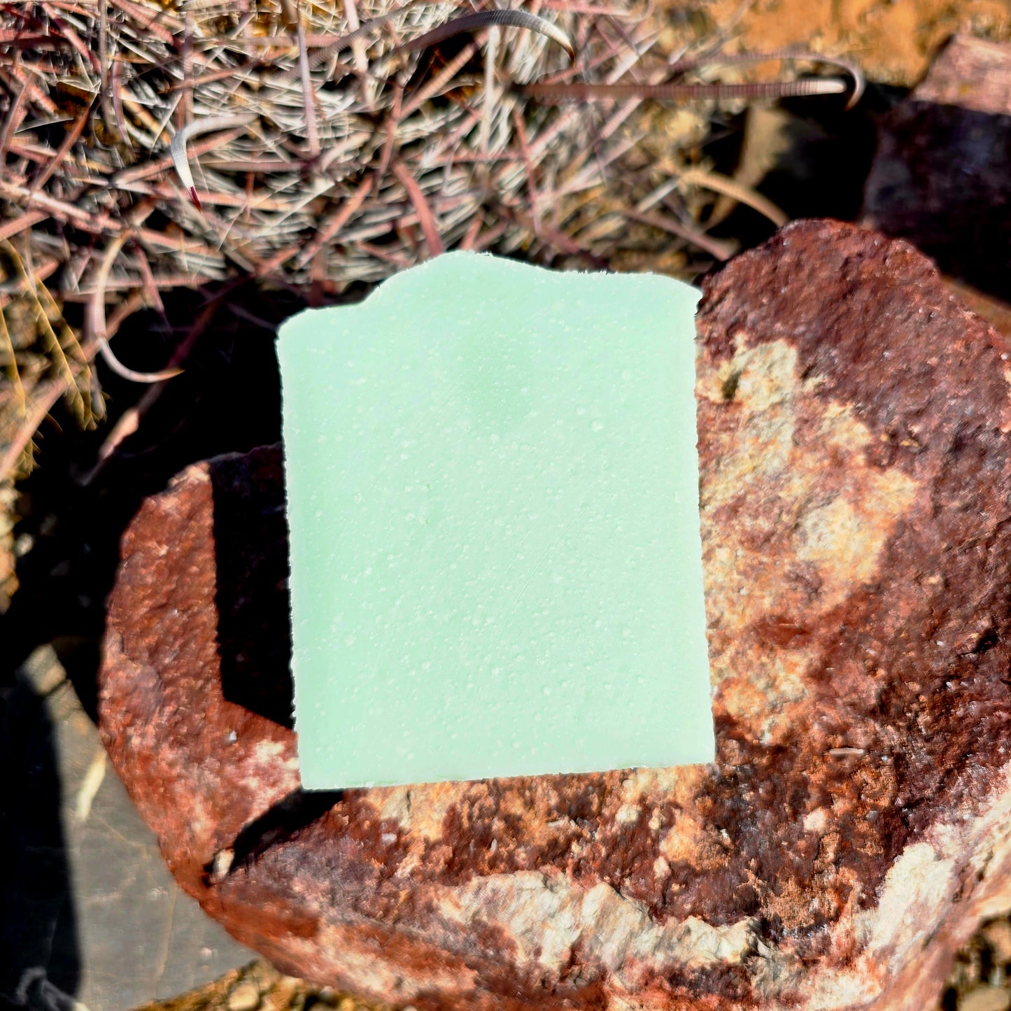 One handmade tallow soap bar without a label. Featuring a green tea and cucumber fragrance, crafted with grass-fed beef tallow, shea butter, and olive oil for deep hydration and gentle cleansing.