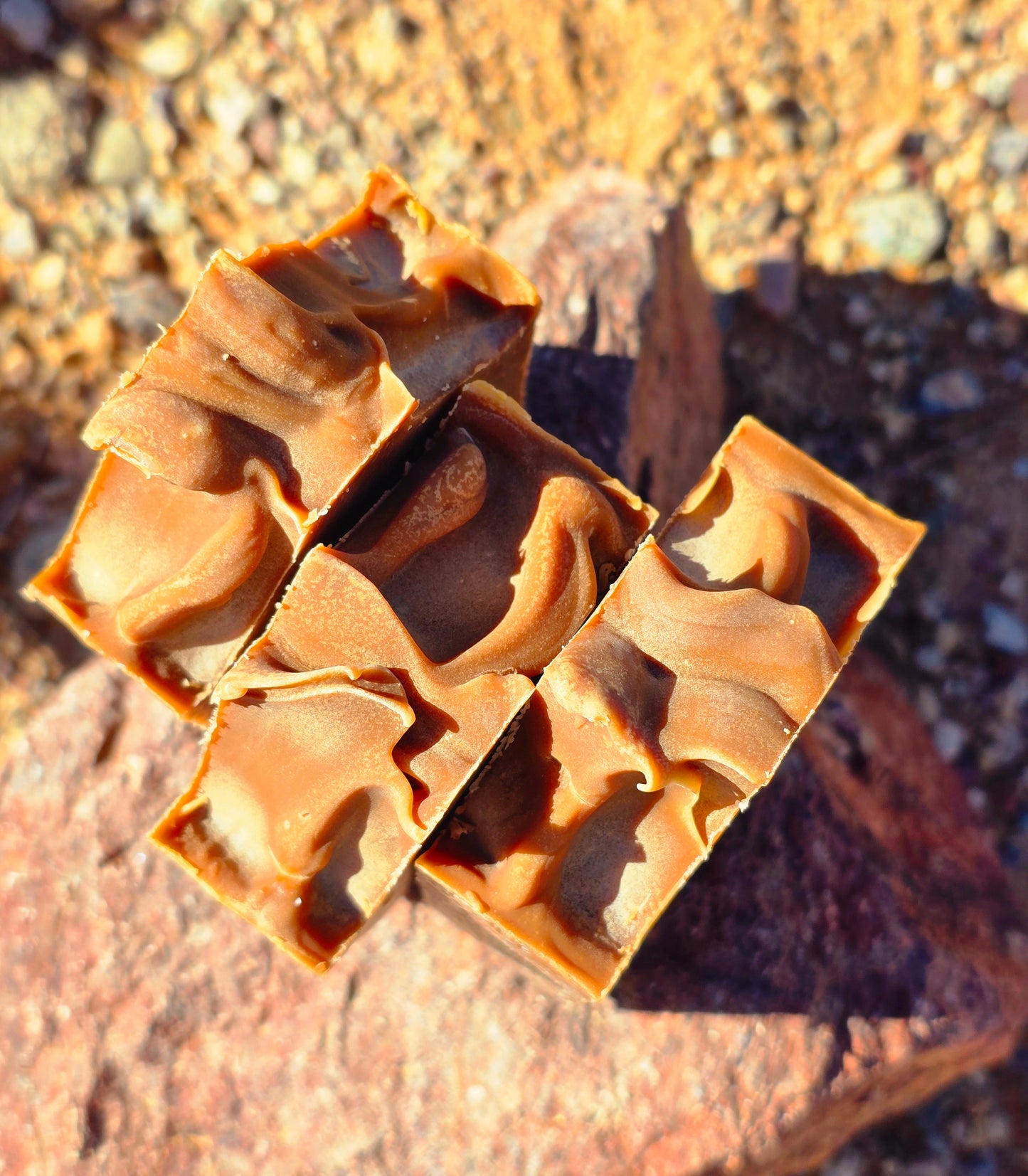 Handmade tallow soap bar featuring sandalwood and vanilla fragrance, crafted with grass-fed beef tallow, shea butter, and olive oil for deep hydration and gentle cleansing.