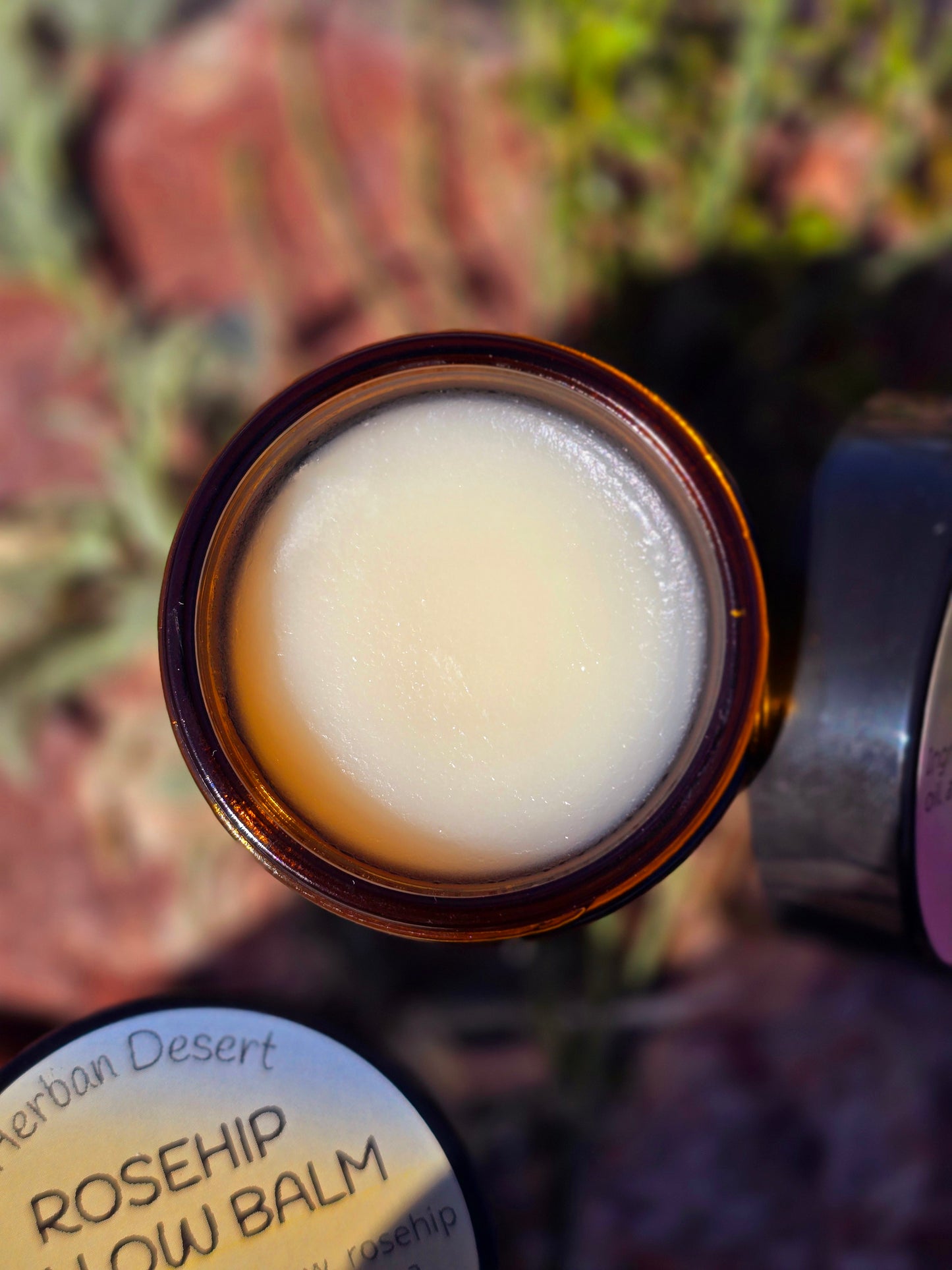 Nourishing beef tallow balm infused with natural ingredients like rosehip oil, designed to deeply hydrate and restore dry, damaged skin.
