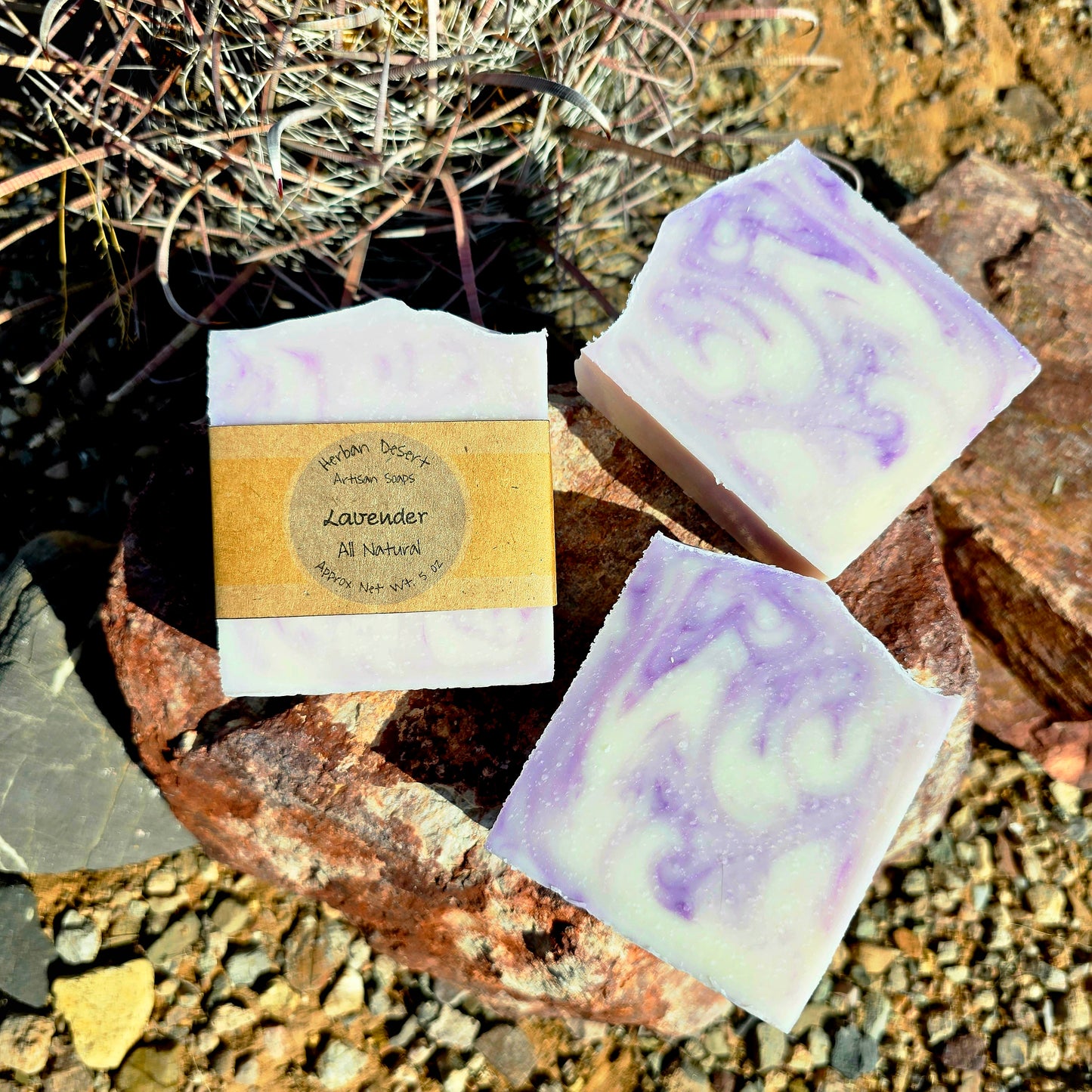 Handmade tallow soap bar featuring lavender essential oil, crafted with grass-fed beef tallow and nourishing oils for deep hydration