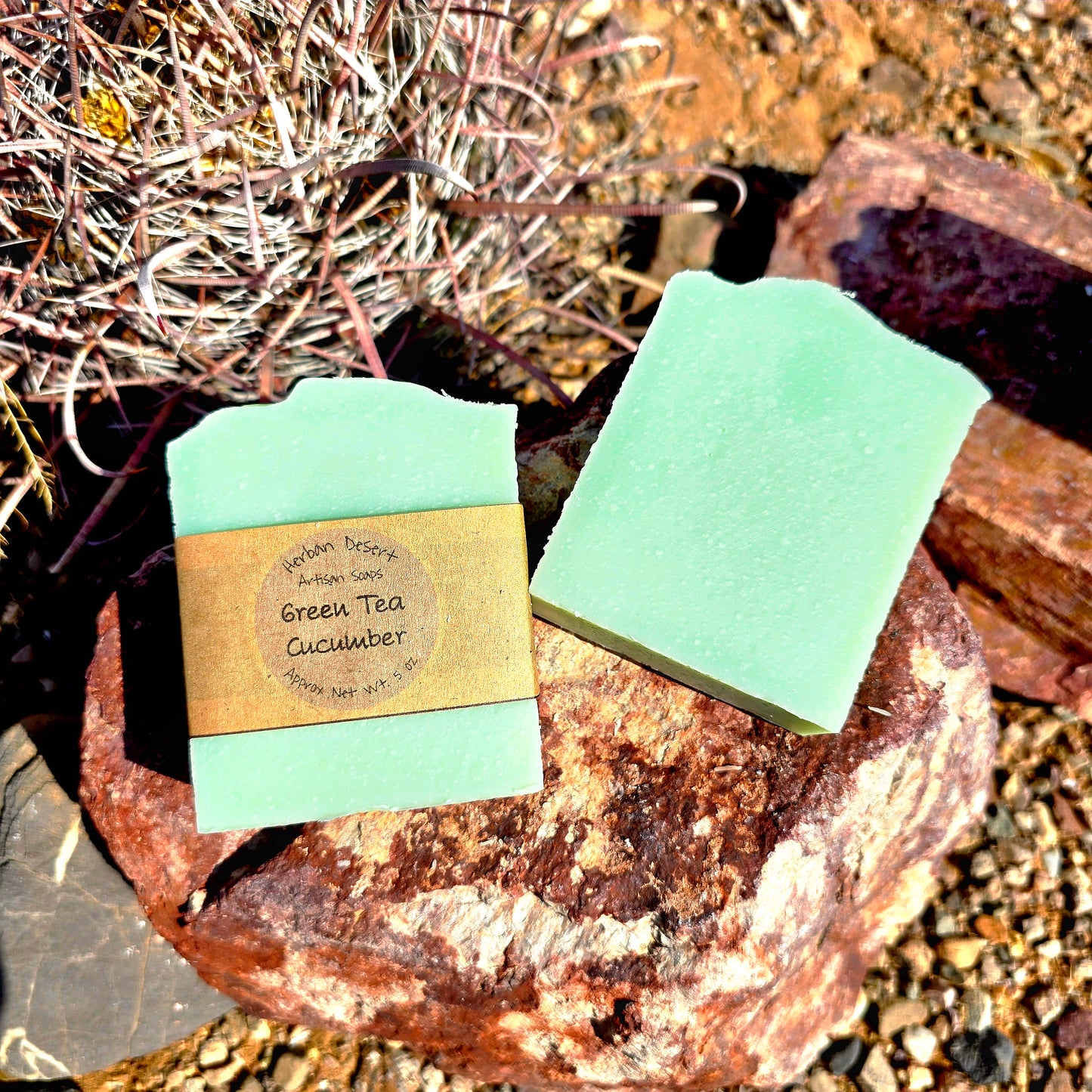 Handmade tallow soap bars featuring a green tea and cucumber fragrance, crafted with grass-fed beef tallow, shea butter, and olive oil for deep hydration and gentle cleansing.