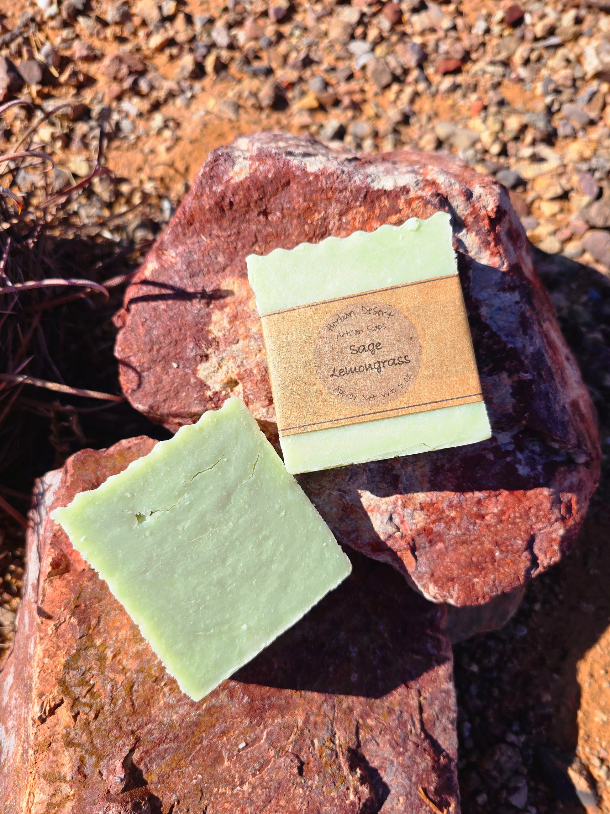 Handmade tallow soap bar featuring sage and lemongrass fragrance, crafted with grass-fed beef tallow, shea butter, and olive oil for deep hydration and gentle cleansing.