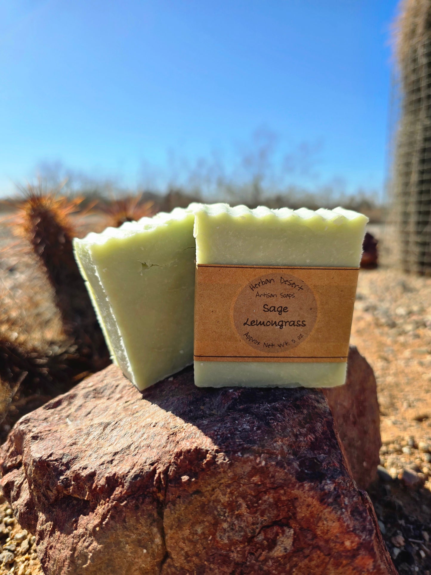 Handmade tallow soap bar featuring sage and lemongrass fragrance, crafted with grass-fed beef tallow, shea butter, and olive oil for deep hydration and gentle cleansing.