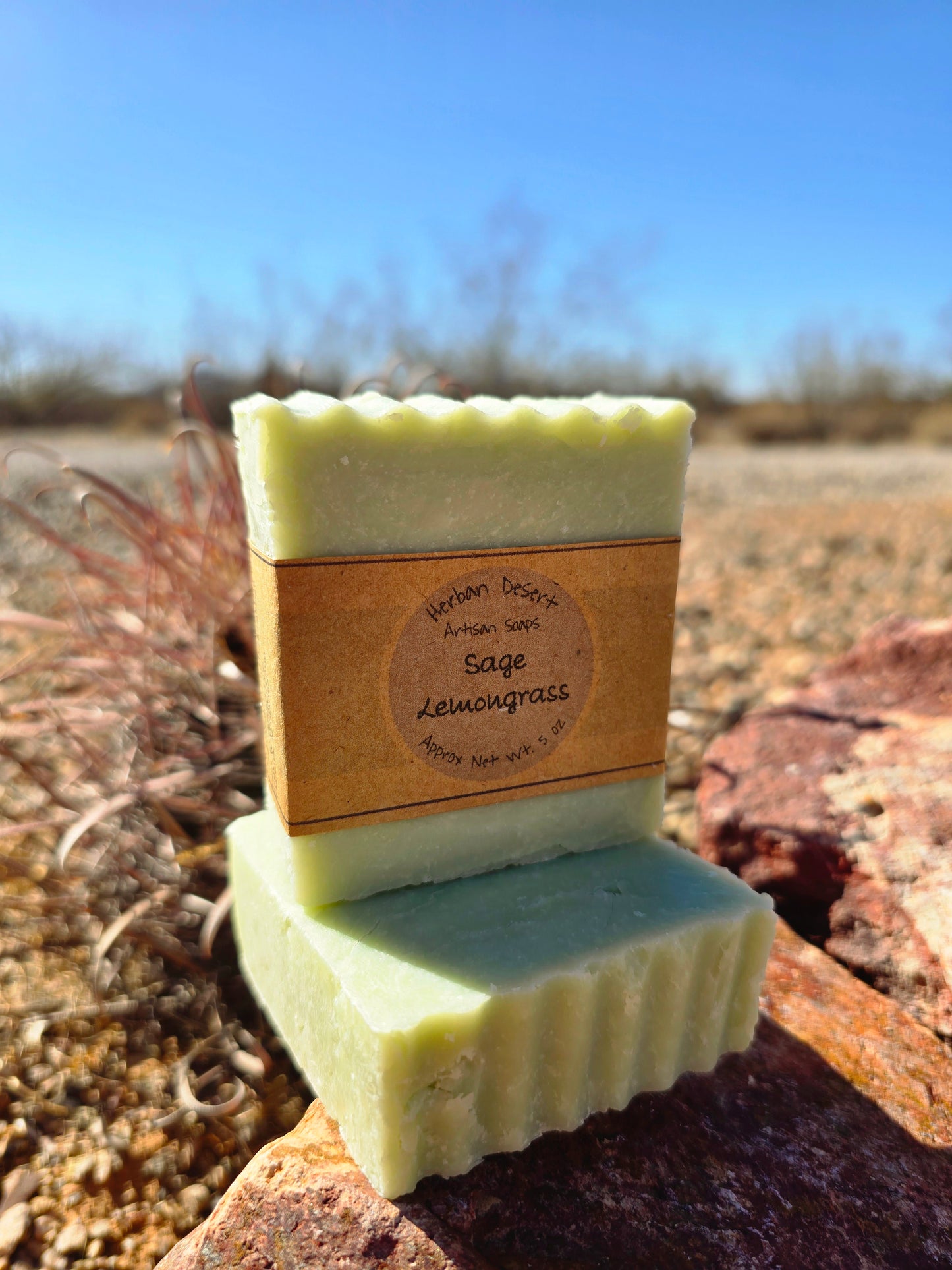 Handmade tallow soap bar featuring sage and lemongrass fragrance, crafted with grass-fed beef tallow, shea butter, and olive oil for deep hydration and gentle cleansing.